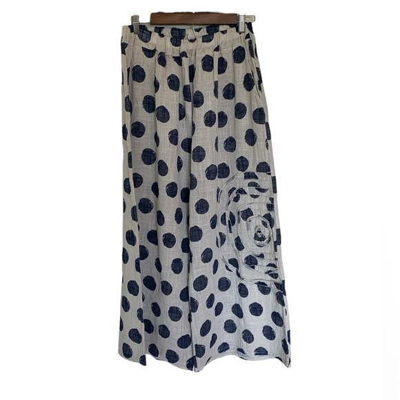 Beyond Capri Italian Linen Polka Dot Wide Leg Linen Pants Medium - Picture 1 of 10